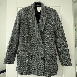 H&M Black & White Herringbone Double-Breasted Blazer